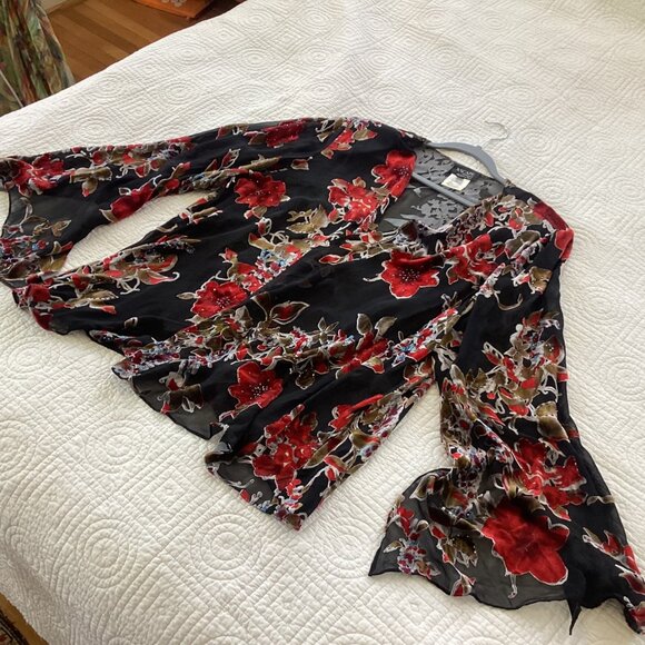 XSCAPE Silk Burnout Velvet Kimono Cardigan Jacket Women Plus Size 20W Long Flowe - Picture 15 of 16